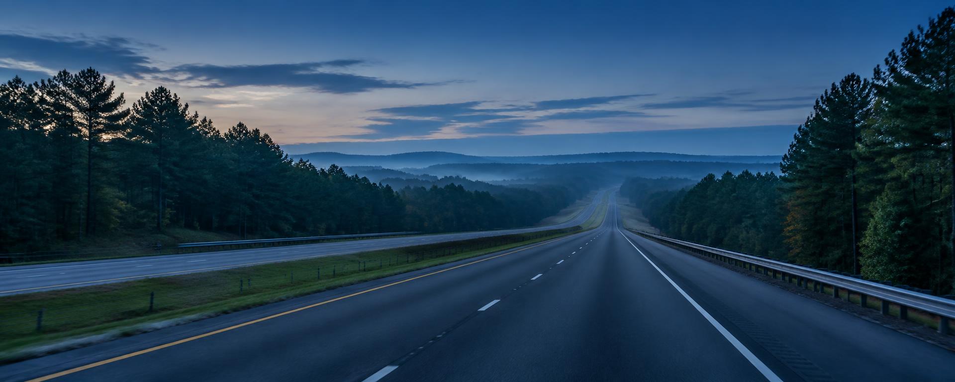 Open interstate highway through Georgia pine country